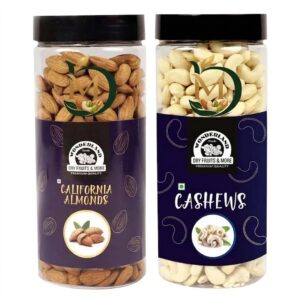 Wonderland Foods 1Kg (500g X 2) Dry Fruits Combo of California Almonds (NP) & Cashews W320 Jar