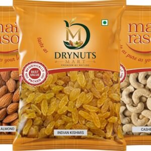Wonderland Foods 300g (100g X 3) Dry Fruits Combo Raw Almonds, Cashews & Raisins Pouch