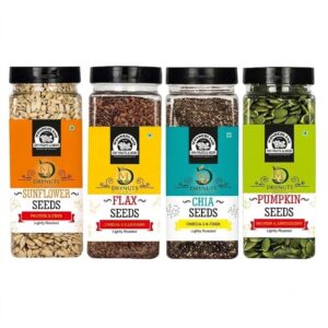 Wonderland Foods 800g (200g X 4) 4 Superseed Combo Lightly Roasted Chia, Jumbo Pumpkin, Jumbo SunFlower, Flax Seeds Jar