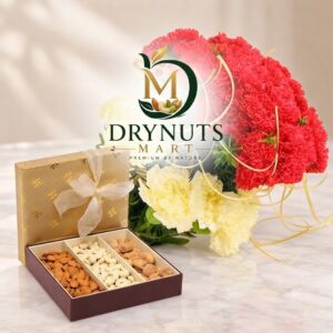 Pink & Yellow Carnation Bouquet with 500g Mixed Dry Fruits