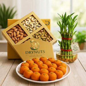 Motichoor Laddu & Dry Fruit Hamper with Bamboo