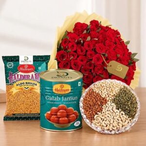 50 Red Roses with Dry Fruits