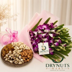 Purple Orchid Bouquet with 500g Assorted Dry Fruits
