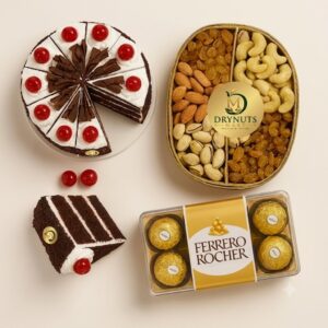 Mixed Roses Bouquet with Kaju Katli Dry Fruits Box & Diwali Card