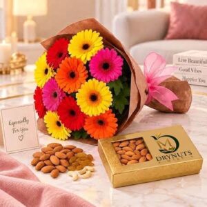 20 Mix Color Gerberas Bouquet with 500g Mixed Dry Fruits