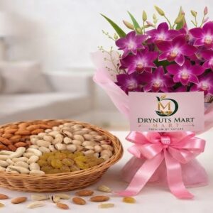 Purple Orchid Bouquet with Half Kg Mixed Dry Fruits Basket