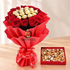 16 Red Roses Ferrero Rocher Dry Fruits Gift